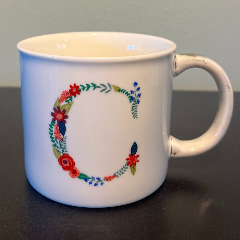 OPALHOUSE Letter C Initial Monogram Alphabet Floral Porcelain Coffee Mug Tea Cup